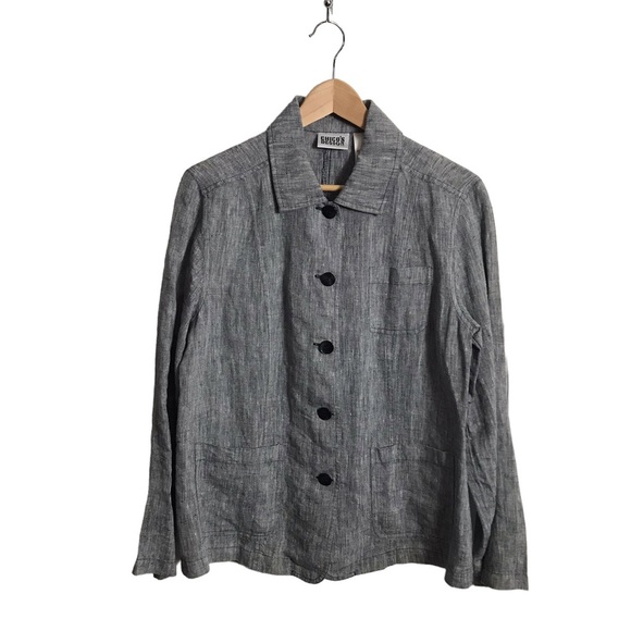 Chico’s Design Medium/US 8‎ 100% Linen GrayJacket Top Pockets - Picture 1 of 8